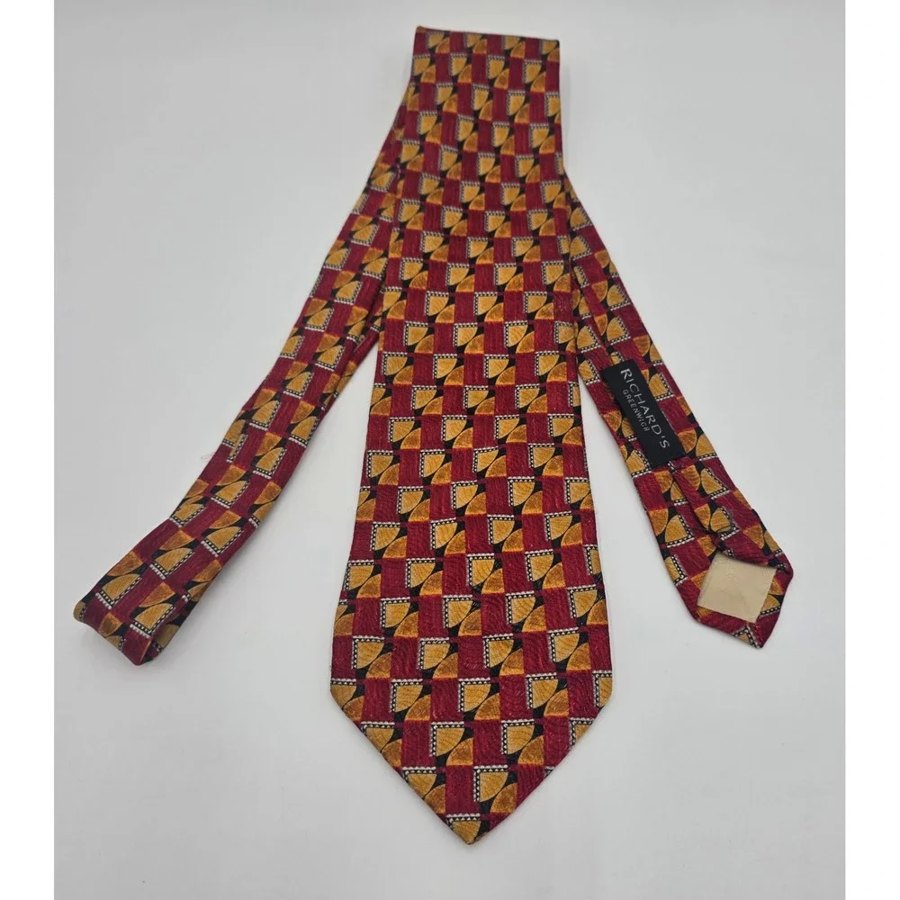 Fumagalli's Men's Vintage Silk Tie Red Gold Geometric Made in Spain